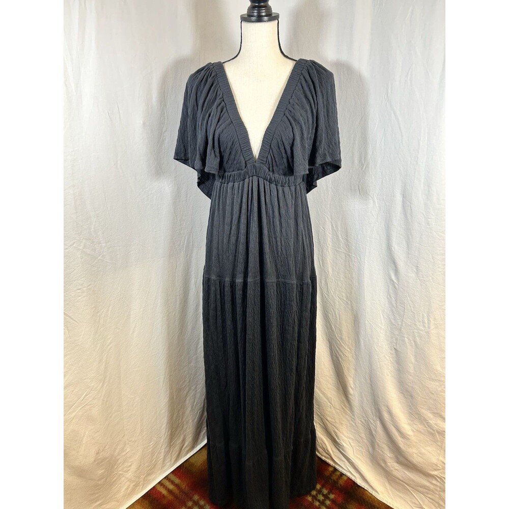 FREE PEOPLE Beach La La Maxi Dress Black Open Back Size S Boho Flowy Whimsigoth - Picture 2 of 14
